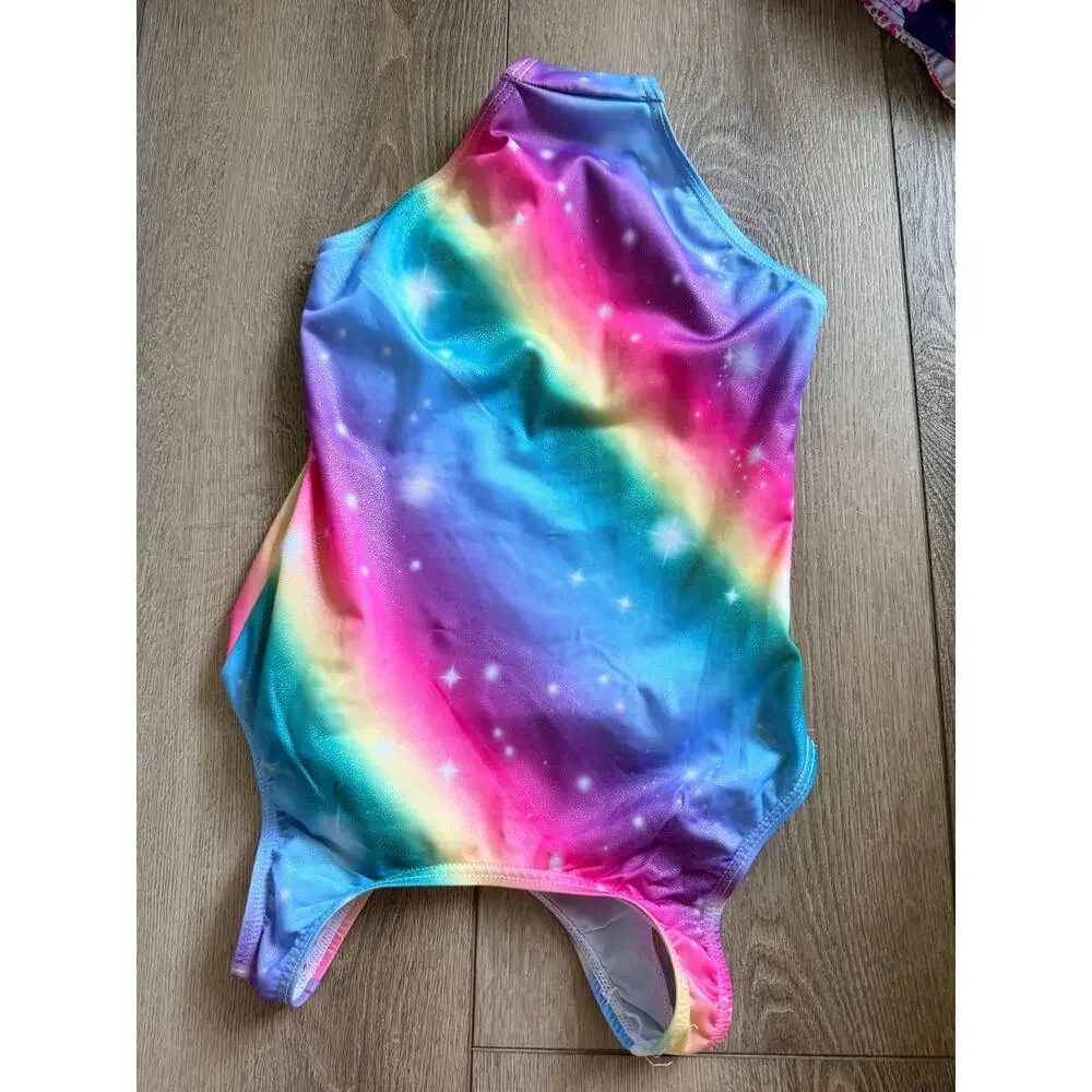 QoozZ Girls Rainbow Print Gymnastics Dance Leotard M